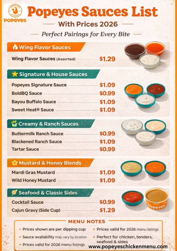Dipping Popeyes Sauces List & Prices 2026